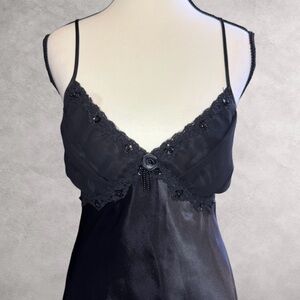 Delicates Black Satin Lace Chemise